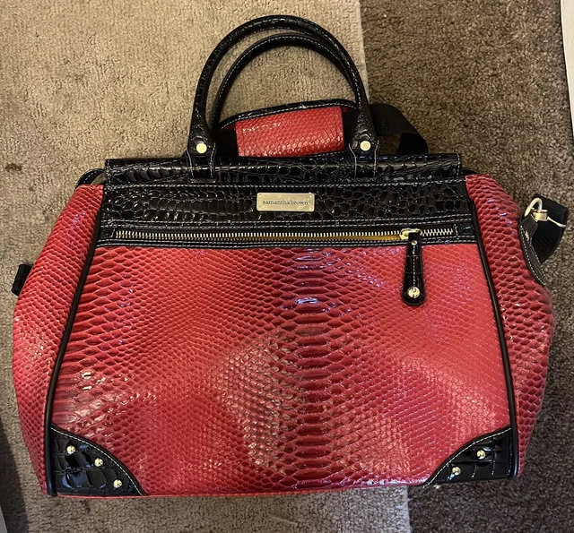 Samantha Brown RED & BLACK Lg Dowel Bag CROCO EMBOSSED Super Rare MINT CONDITION