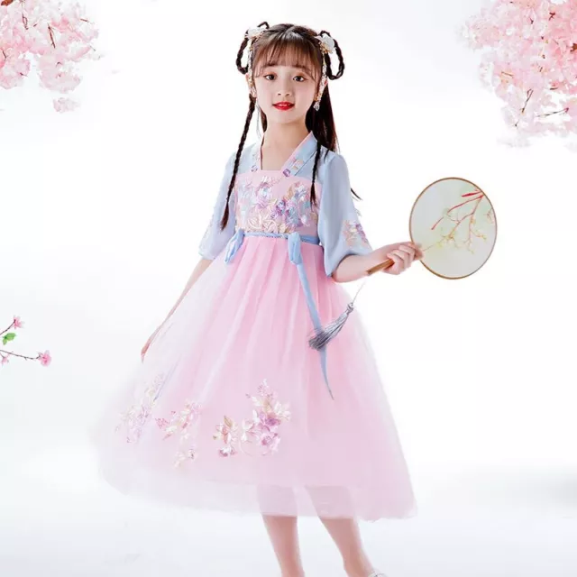 Ragazza Floreale Abito Ricamato Rete Fairy Indossare Antico Costume Cinese Hanfu