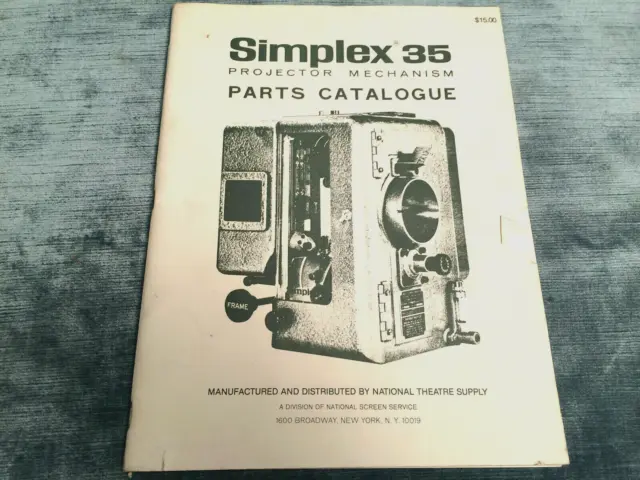 SIMPLEX 35mm PROJECTOR MECHANISM PARTS CATALOGUE, APROX 40 PAGES SHARP PHOTOCOPY