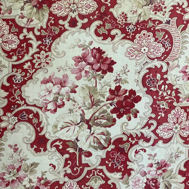 1890 Antique French pink Floral fabric material old red khaki material Belle Ep