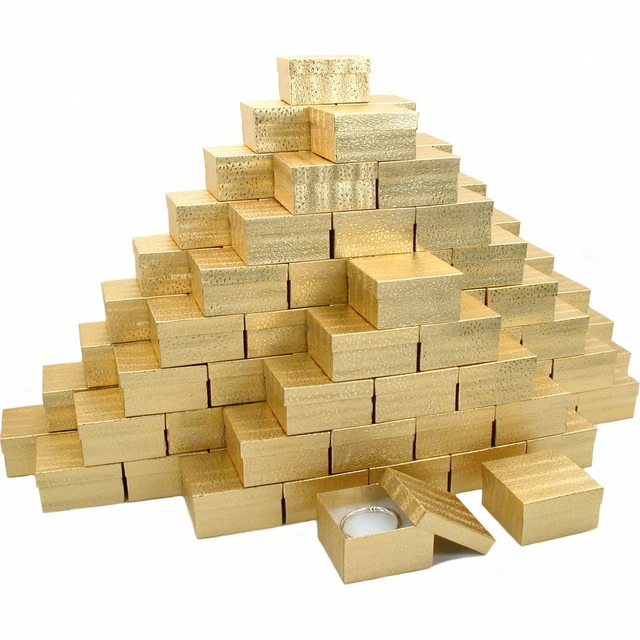 100 Bracelet Cotton Gift Boxes Jewelry Display Gold