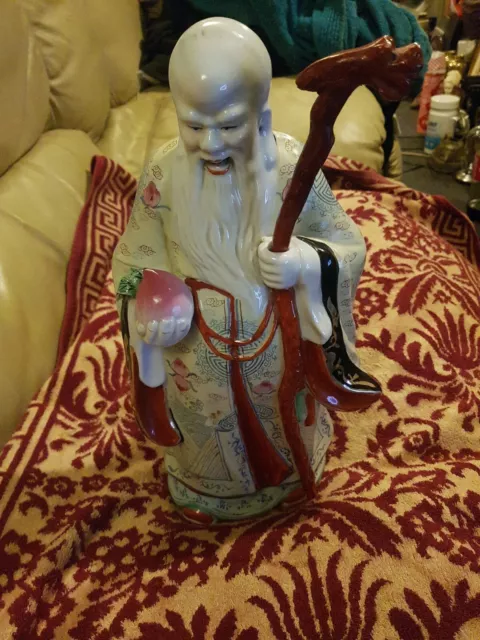 Chinese Japanese Porcelain Wise Man Signed Figure Shou Lao