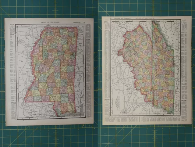 Mississippi Kentucky Tennessee Vintage Original 1896 Rand McNally Atlas Map