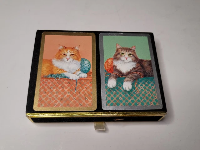 Congress Retro Cat Kitty Double Deck Cards Unused Condition W Case Spain VTG