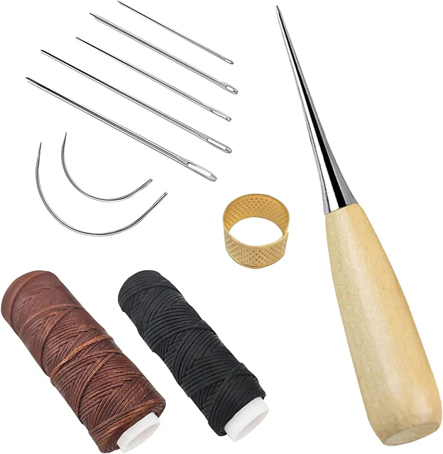 Herramientas de costura artesanal de cuero, kit de reparación de cuero de 11 piezas con costura curva