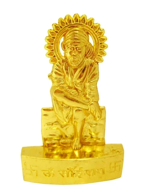Lord Shirdi Sai Baba God Antique Gold Plated Metal Statue Energized