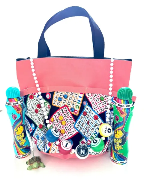 Bingo Bag - Bingo Chips Coral Gift Bag Set With Daubers, Necklace, and Tkt Hold