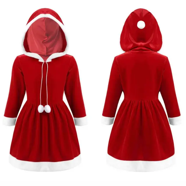 Abito Bambine Bambine Costume Con Cappuccio Natale Cosplay Festa Abbigliamento Velluto Rosso