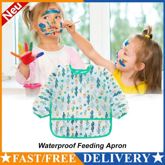 Baby Feeding Bibs Kids Waterproof Long Sleeve Coverall (4-6Years Cactus)