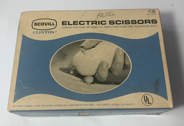 Tijeras electrónicas vintage Scovill Clinton hoja de acero inoxidable cable de 8 pies con caja