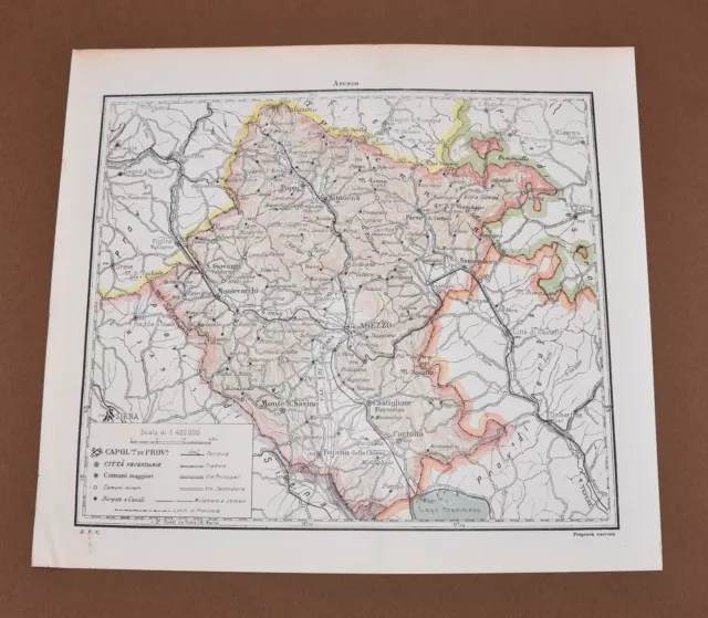 AREZZO Cartina Geografica di inizio '900 Provincia Toscana Bibbiena Carta Mappa