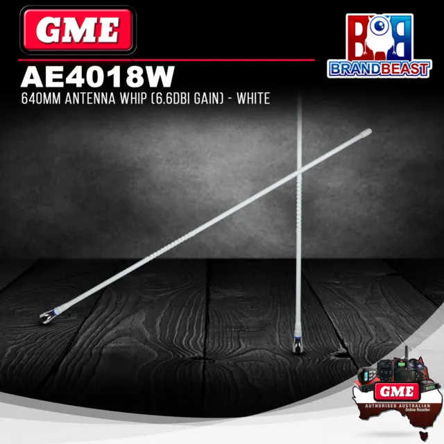 GME AE4018W UHF Fibreglass Antenna Whip White 6.6Dbi