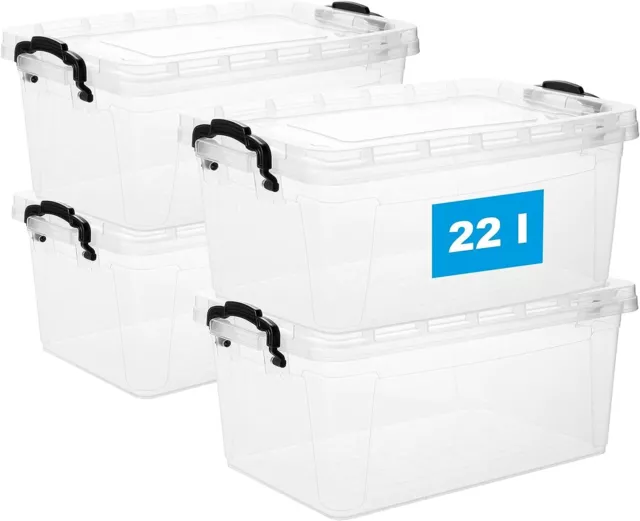 Boîte de rangement empilable avec couvercle articulé, 22L
