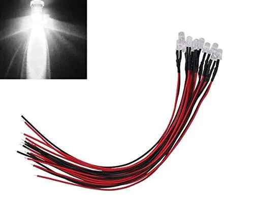 10X 12V White LED Light Individual Single Bulb with Attached 9 Wire Bright DC