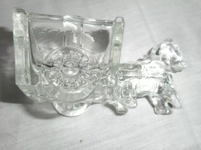 Glass Horse Donkey & Cart Toothpick Holder Clear Glass Clear Pressed Heavy Glass 3