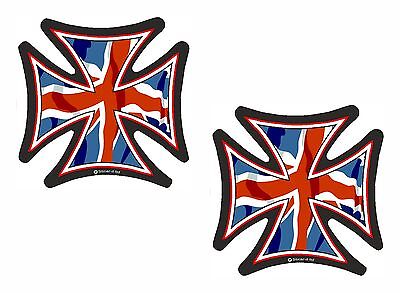 2x Sml IRON CROSS & Union Jack British Flag Retro Biker vinyl car Helmet Sticker