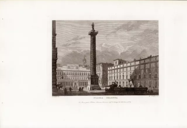 ROMA, PIAZZA COLONNA , di  COTTAFAVI , grande incisione su rame dal vero , 1840