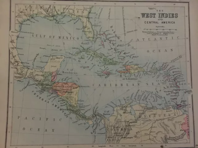 Antique Map Of The West Indies & Central America Dated 1901 Map Of The World