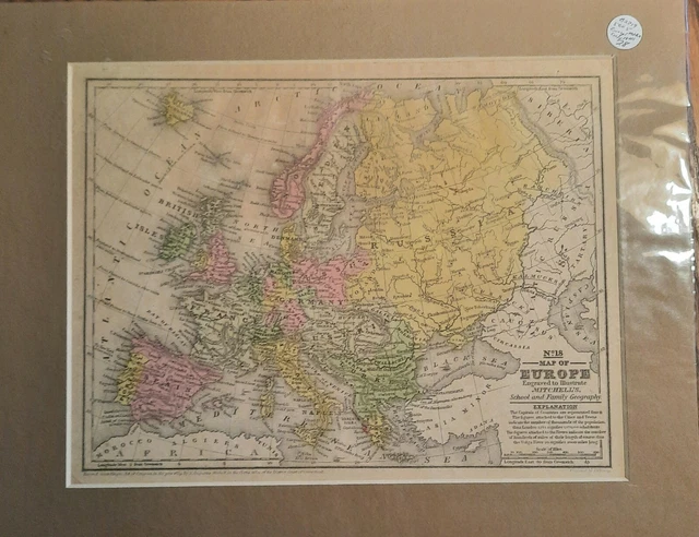 Antique Map of Europe, Mitchell's School Atlas Hand Colored Print 1846 9x11.5"