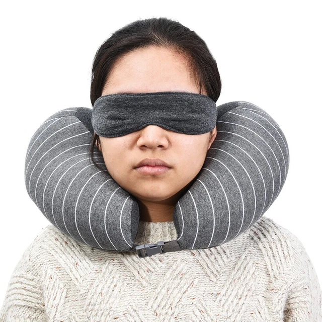 2 In1 U Shaped Neck Pillow With Eye Mask For Airplane Car Travel Sleep Nap AC