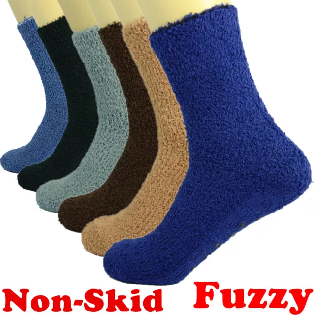 For Mens Womens 3-10 Pairs Soft Cozy Fuzzy Socks W/Non-Skid Solid Winter Slipper