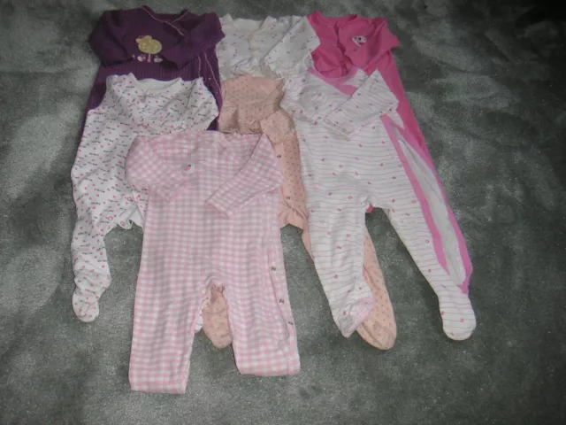 Baby Girls Baby Grows Size 9-12 Months X7 Guc