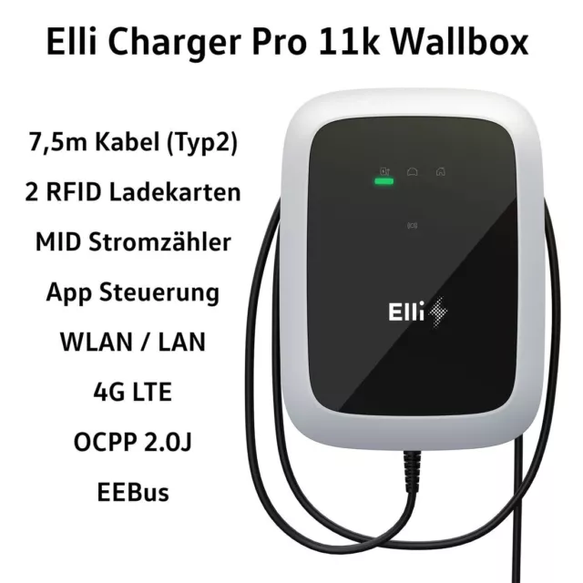 Elli Charger Pro Wallbox mit Kabel 7,5m, Typ2, App, WLAN, LTE, MID Stromzähler 2