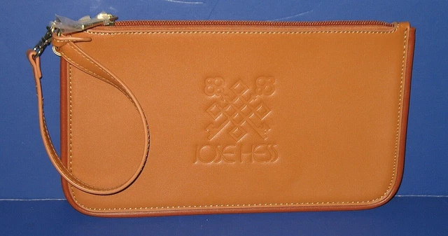 Jose Hess Cross Key Pouch Caramel Faux Leather Wristlet Organizer Nwot
