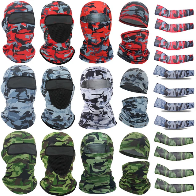 Camouflage Balaclava Face Mask UV Protection Motorcycle Cycling Caps Arm Sleeves