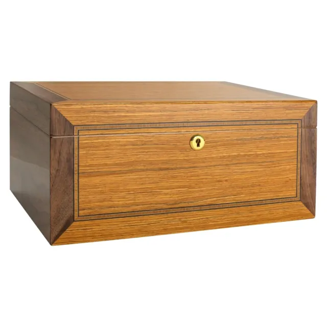 Humidor Supreme Merino Cigar Storage Teak and Walnut Wood with Decorative Inlay
