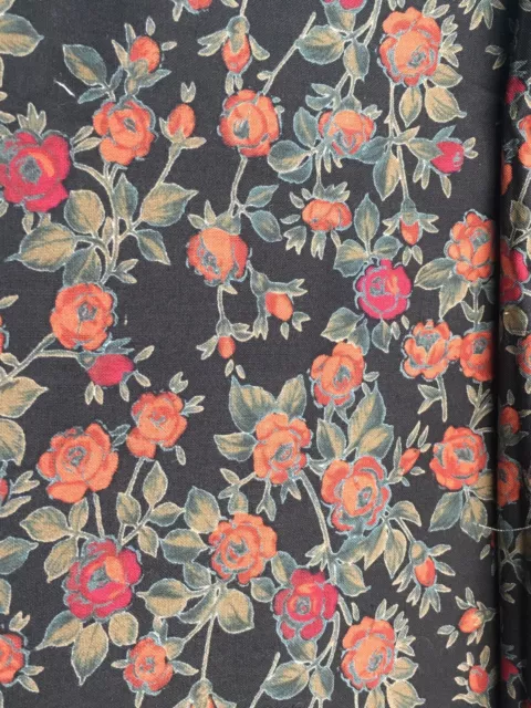 VTG HOFFMAN CALIFORNIA USA 2 1/4 Yd Red Black Baby Roses Fabric Cotton ...