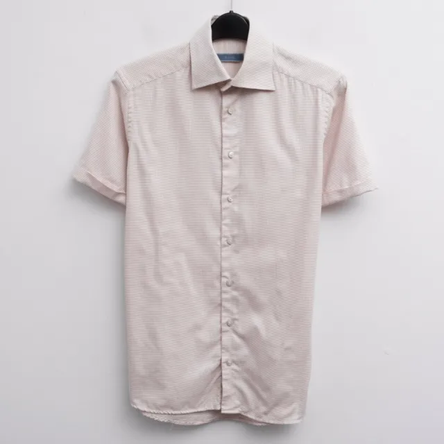 ETON Men's 15 3/4" Size 40 Formal Shirt Short Sleeved Button Up Beige Casual