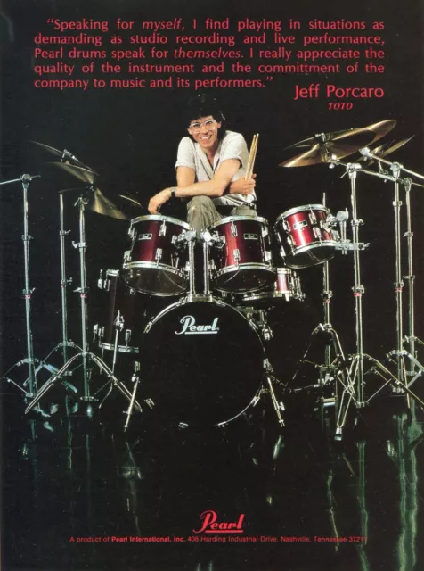 1983 Print Ad of Pearl Drum Kit w Jeff Porcaro of Toto