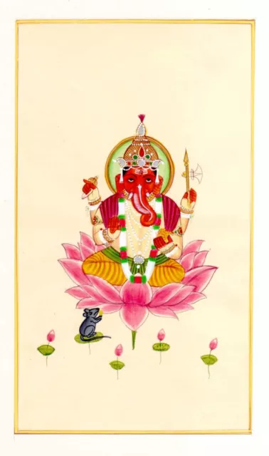 Main Peint Lord Ganesha Peinture Indien Religieux Miniature Œuvre Sur Papier