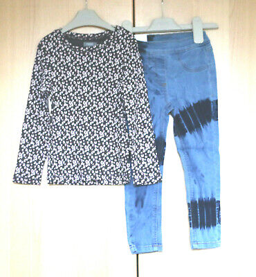 Next Girls Navy Spotted Top Age 3 Yrs & Blue Tie Dye Jeggings Age 2-3 Yrs BNWT