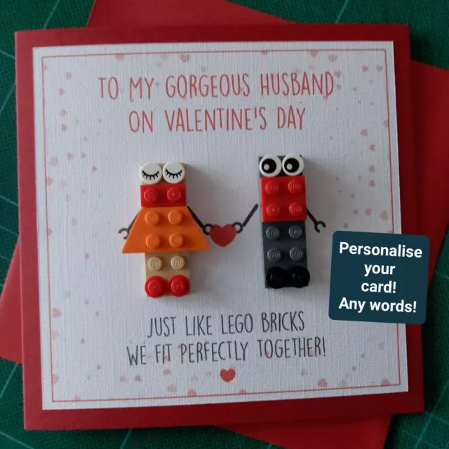 Personalised Word LEGO Brick People Handmade Happy Valentines Day Fiance Fiancee