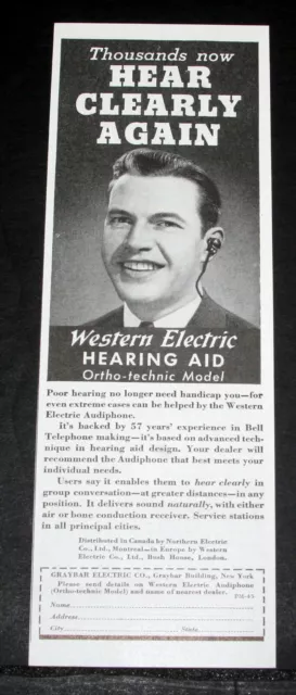 1930 Old Magazine Print Ad, Western Electric, Ortho-Technic Hearing Aids, Hear!