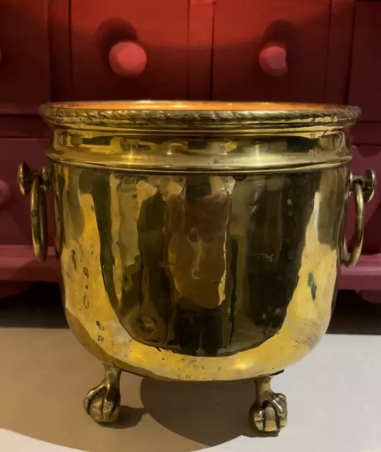 Brass Jardiniere Planter Candle Holder Bucket  Claw Feet