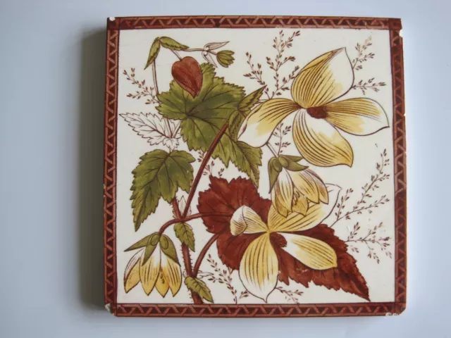 Antique Victorian Pilkington's 6" Print & Tint  Floral Tile Patt. E309