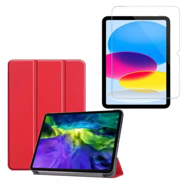 Coque Smart Rouge pour iPad 10e Gen 10,9 2022 + Vitre de protection