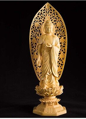 Chinese Boxwood handwork carving Buddha with Lotus base figure statue