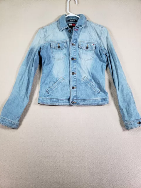 Tommy Hilfiger Jacket Girls Medium M Denim Button Up Pockets Long Sleeve Cotton