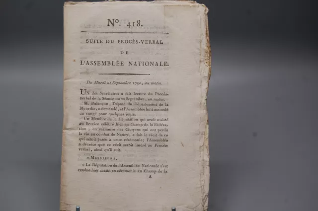 Assemblée Nationale; journal des débats et des décrets, 21 septembre 1790, N°418