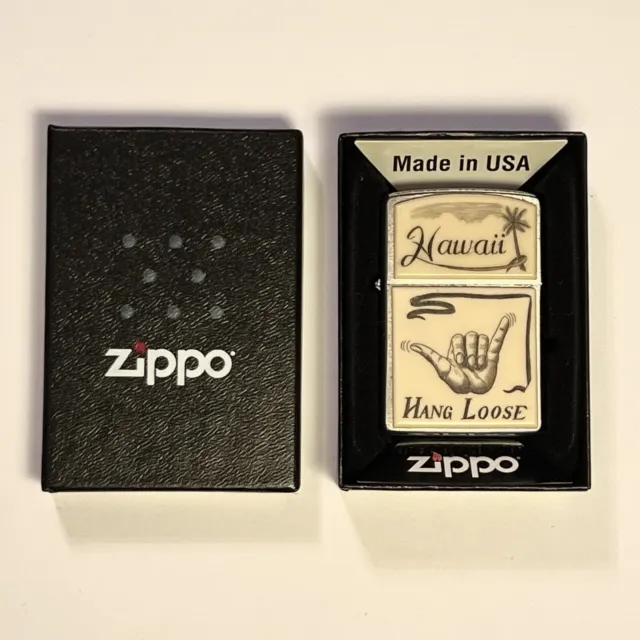 Zippo Hawaii Hang Loose Scrimshaw Style Windproof Lighter NEW & NEVER USED 2010
