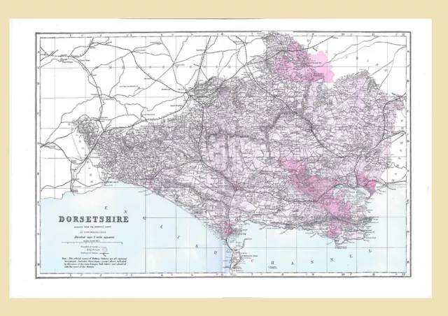 Digital Reproduction of 1884 Original -  Dorset County Map -  G.W. Bacon