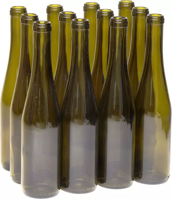 - W17-AG 375Ml Glass Stretch Hock Wine Bottle Flat-Bottomed Cork Finish - Case o