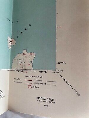 Bodie, California Quadrangle Topo Map Chart, Usgs 1958 3