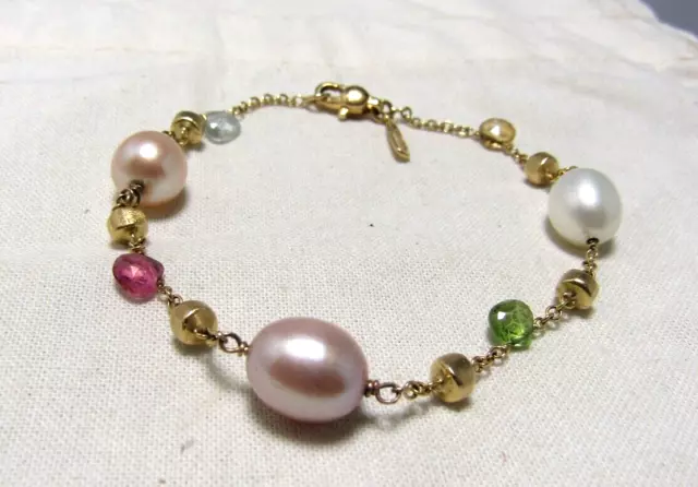 Marco Bicego PARADISE Multicolor Gems Pearls 18k Yellow Gold  Bracelet  7 1/2”