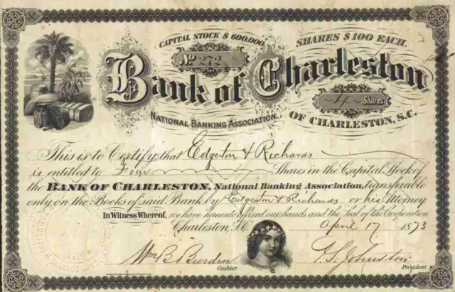 Bank of Charleston 1873 South Carolina National Bank Mobil Alabama New Orleans