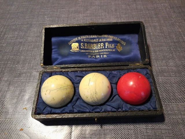 BILLARD ANCIEN BARBIER FILS PARIS 3 BOULES ANCIENNES  / BILLES Napoléon III